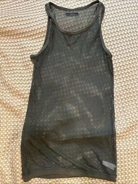 Men's Olive Green Mesh Tank Top - Breathable Athletic Layer